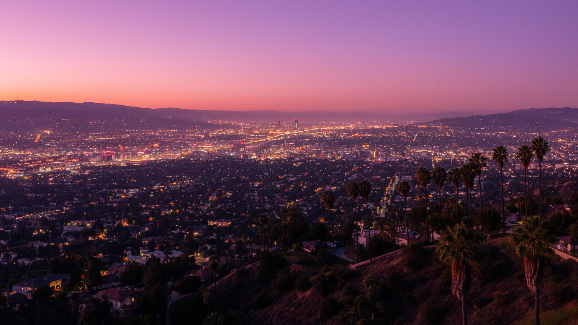 Twilight view of the San Fernando Valley from the hills above Encino